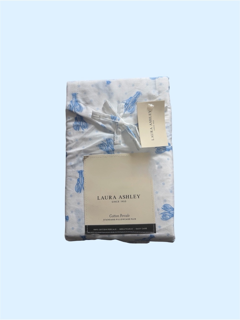NAUTICAL Laura Ashley Lobster Poka Dots Light Blue & White Pillowcases ~ NWTs